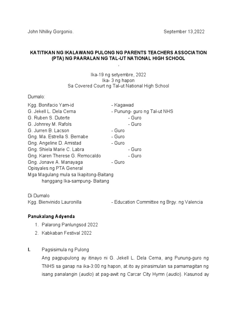 Katitikan NG Pulong | PDF