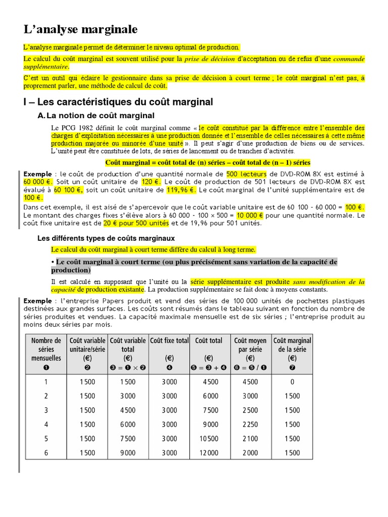 L'analyse Marginale | PDF | Coût marginal | Économie d'entreprise
