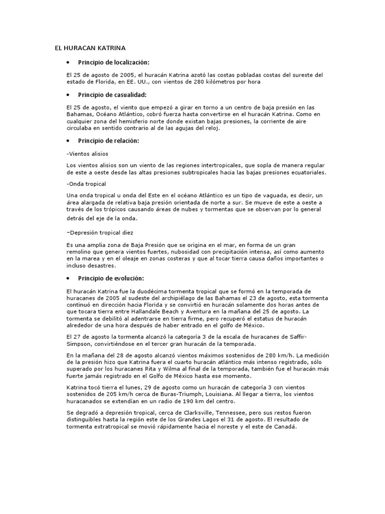 Huracán Katrina: Causas y Efectos | PDF | Ciclones tropicales | Huracan ...