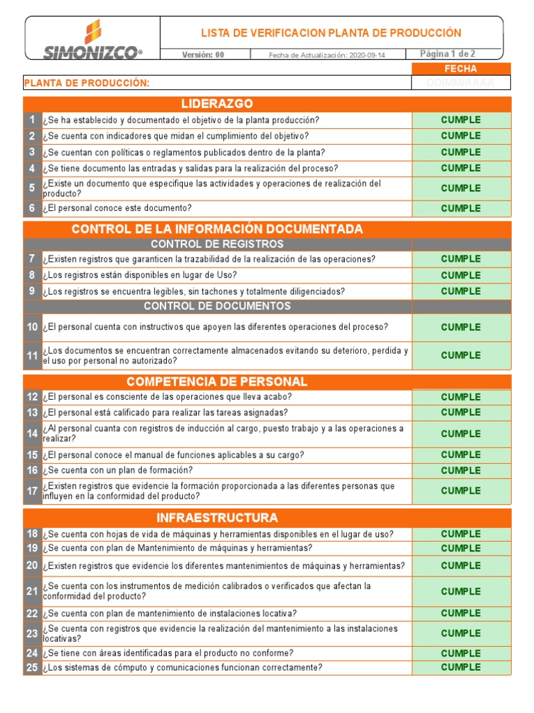 Lista de Verificación | PDF | Sistema de manejo de calidad | Herramientas