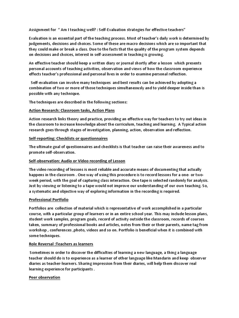 Self-Evaluation Strategies for Teachers | PDF | Teaching Method ...