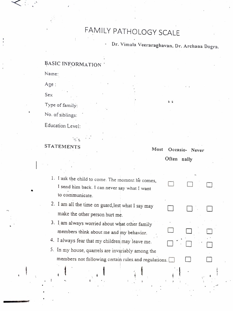 Family Pathology Scale A Questionnaire to Assess Unhealthy Attachment