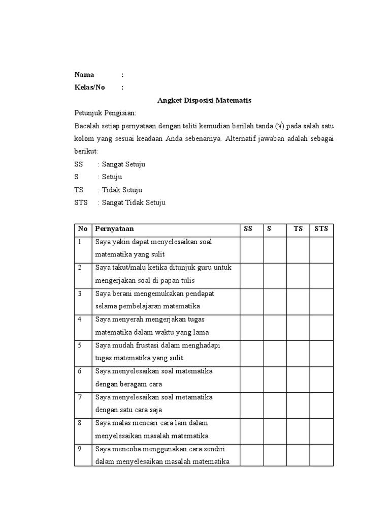 06 L. Angket Disposisi Matematis | PDF