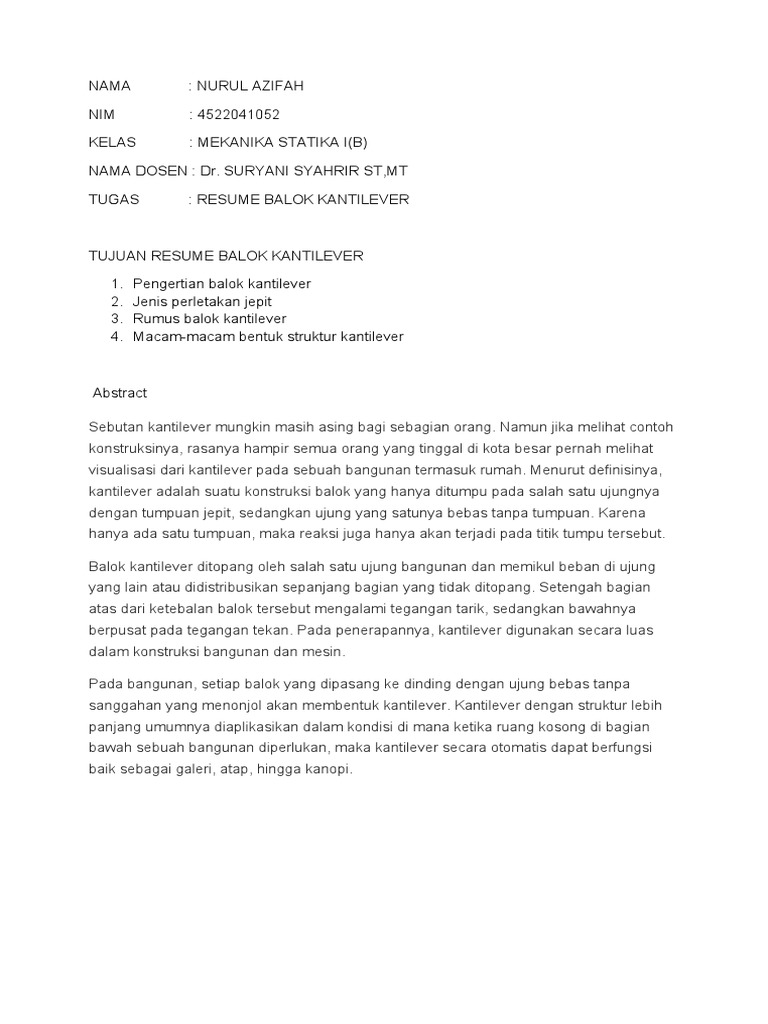 Struktur dan Rumus Balok Kantilever | PDF