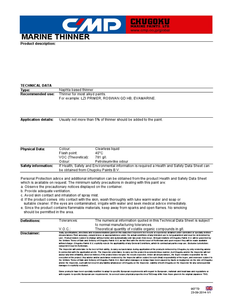 Marine Thinner 23 09 2014 PDF Volatile Organic Compound Paint