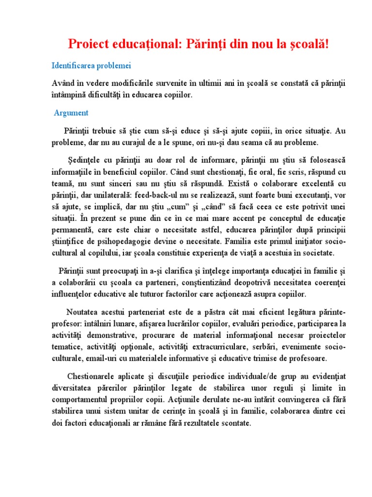 Proiect Educaţional | PDF