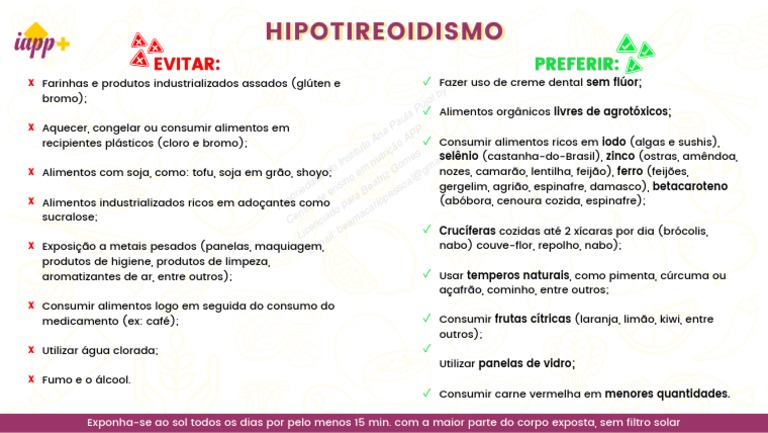 OrientaÃ Ã Es para Hipotireoidismo | PDF | Nutrição | Dieta e Nutrição