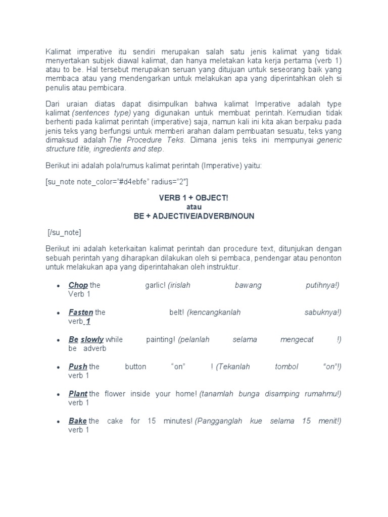 Kalimat Imperatif dan Teks Prosedur | PDF | Seni & Disiplin Bahasa