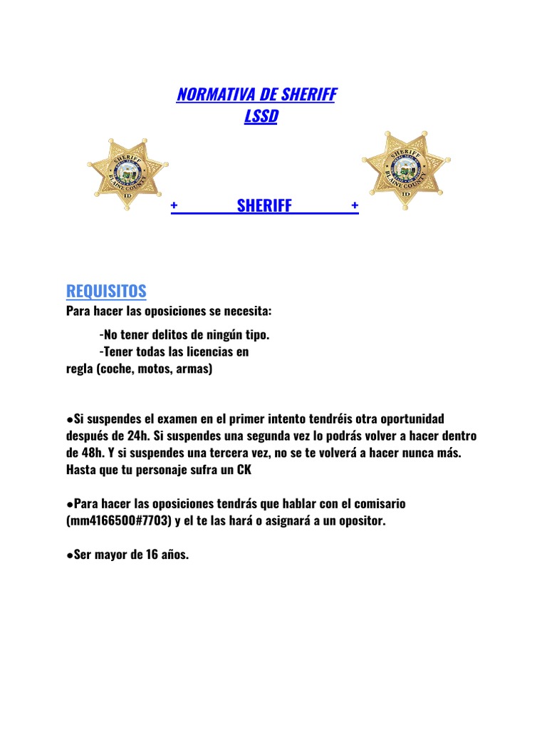Normativa del Cuerpo de Sheriff LSSD | PDF | Policía | Francotirador