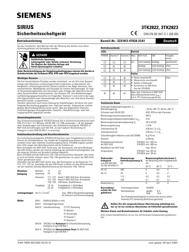 EMS Sirius Safety Relay 3TK2823 PDF