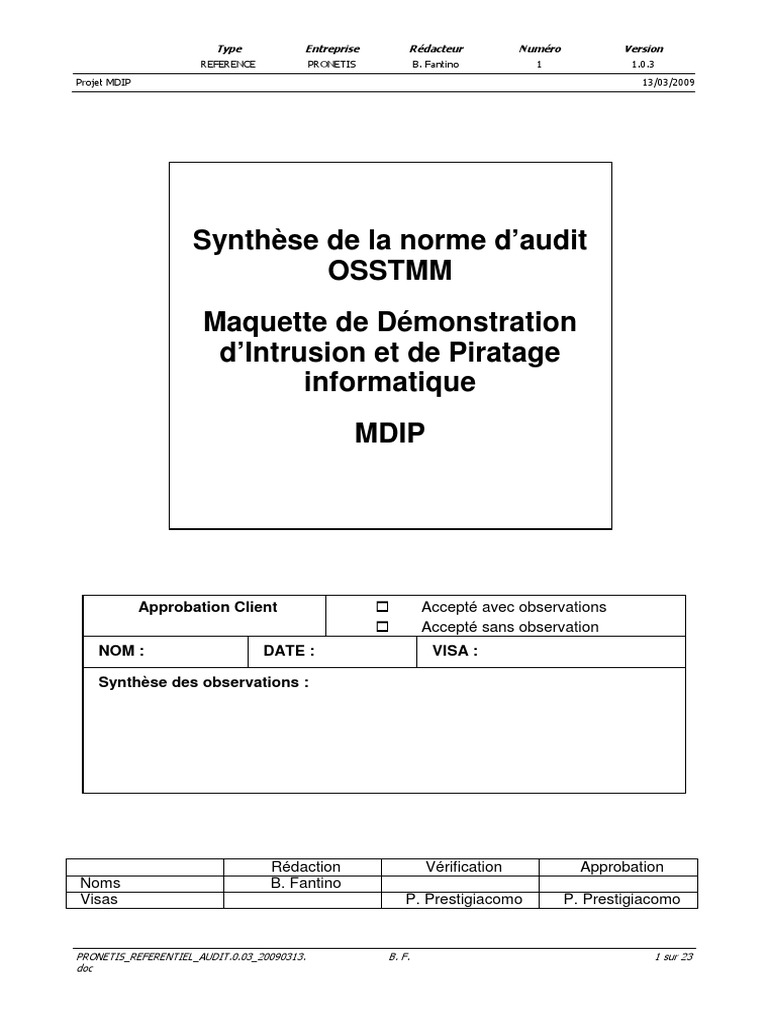 Synthèse de la norme OSSTMM | PDF | Sécurité des systèmes d'information ...