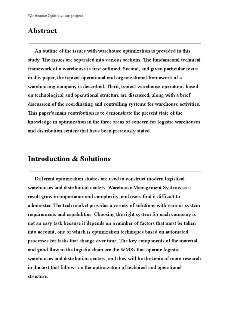 Warehouse Optimization Propsal Pdf Warehouse Mathematical