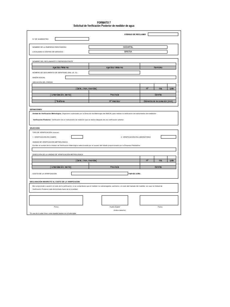 Solicitud de Verificación de Medidor de Agua | PDF