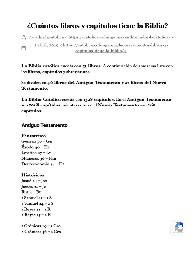 ¿Cuántos Libros y Capítulos Tiene La Biblia? La Católica PDF