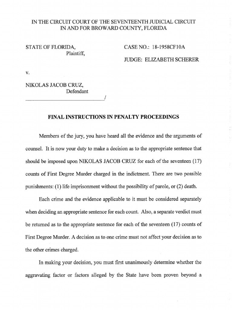 Parkland School Shooting: Judge's Instructions To The Jury | PDF