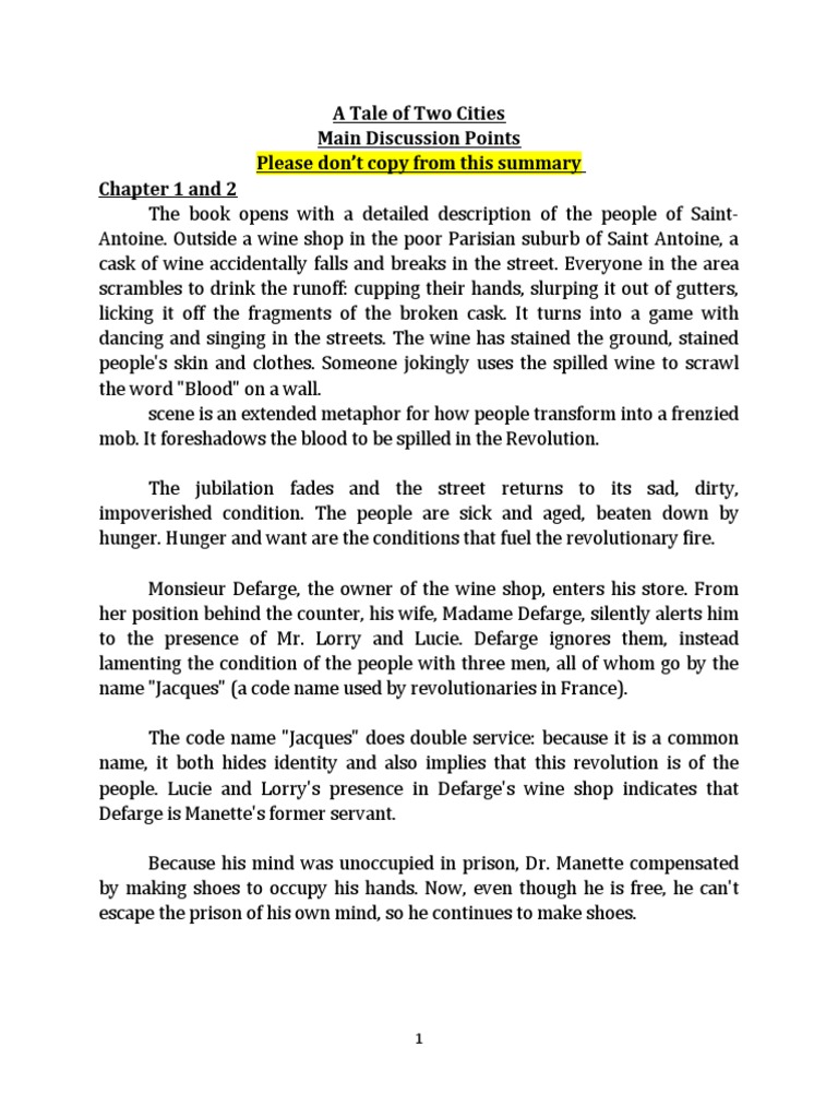 A Tale of Two Cities Summary and AnalysisCh 110 PDF A Tale Of