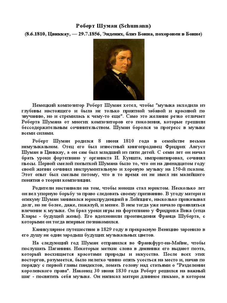 Биография Роберта Шумана: история его жизни и творчества