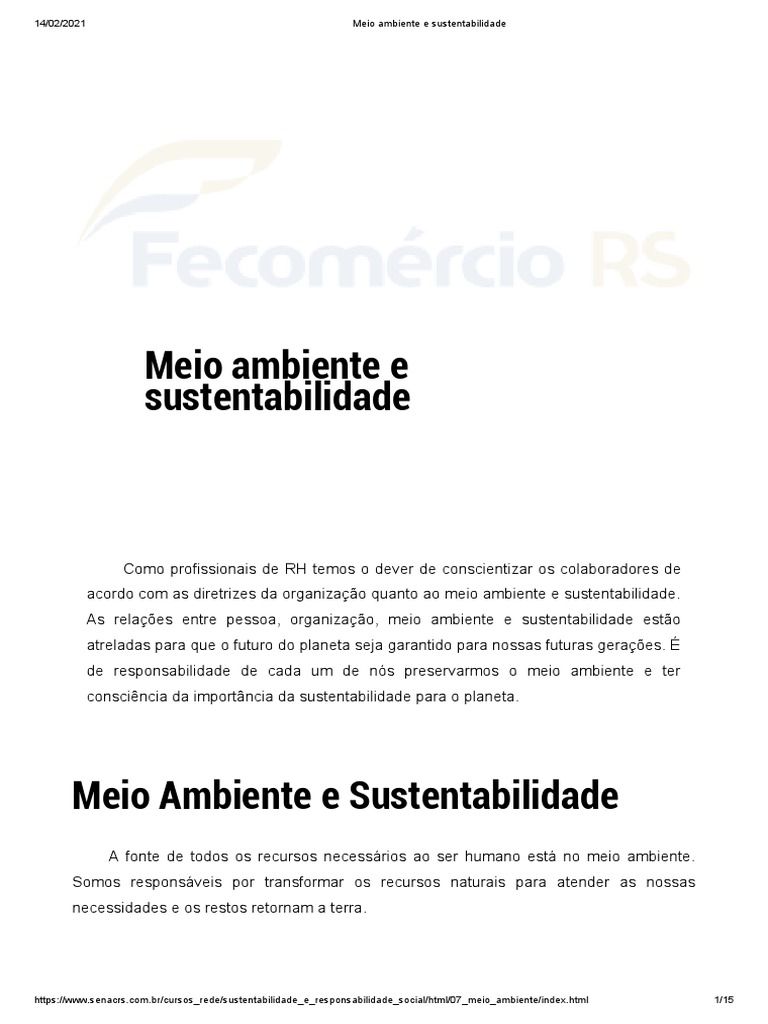 Meio Ambiente e Sustentabilidade | PDF | Sustentabilidade | Desperdício
