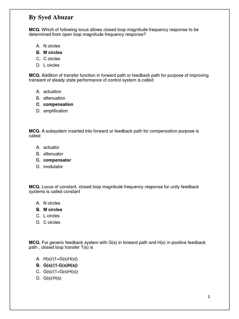 Control Mcqs PDF Damping Electrical Impedance