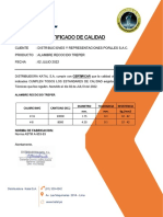 Certificado de calidad alambre recocido DISTRIBUCIONES Y REPRESENTACIONES PORLLES S.A.C