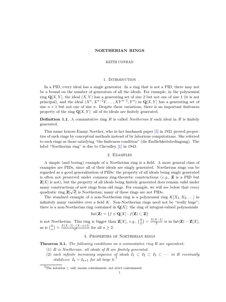 Understanding Noetherian Rings | PDF | Ring (Mathematics) | Basis ...