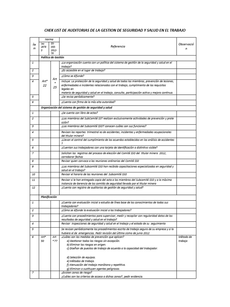 CHECKis LISTA AUDITORIA Interna en Institucion | PDF | Negocios ...