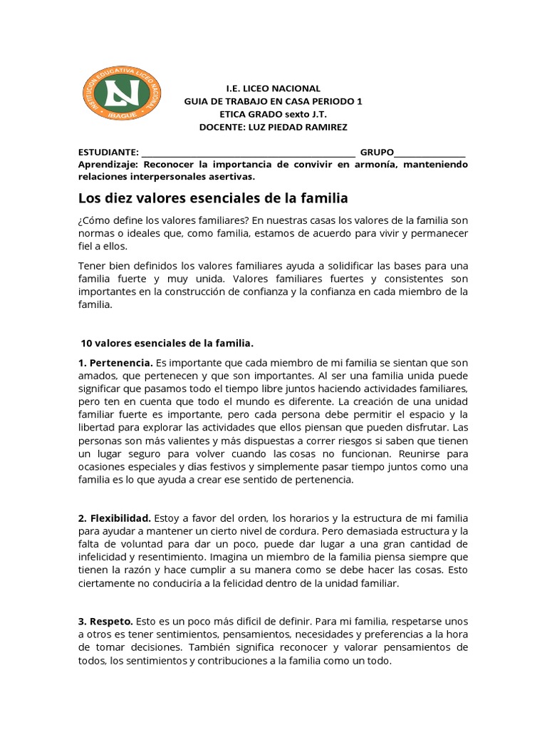 10 Valores Esenciales en la Familia | PDF | Comunicación | Pensamiento