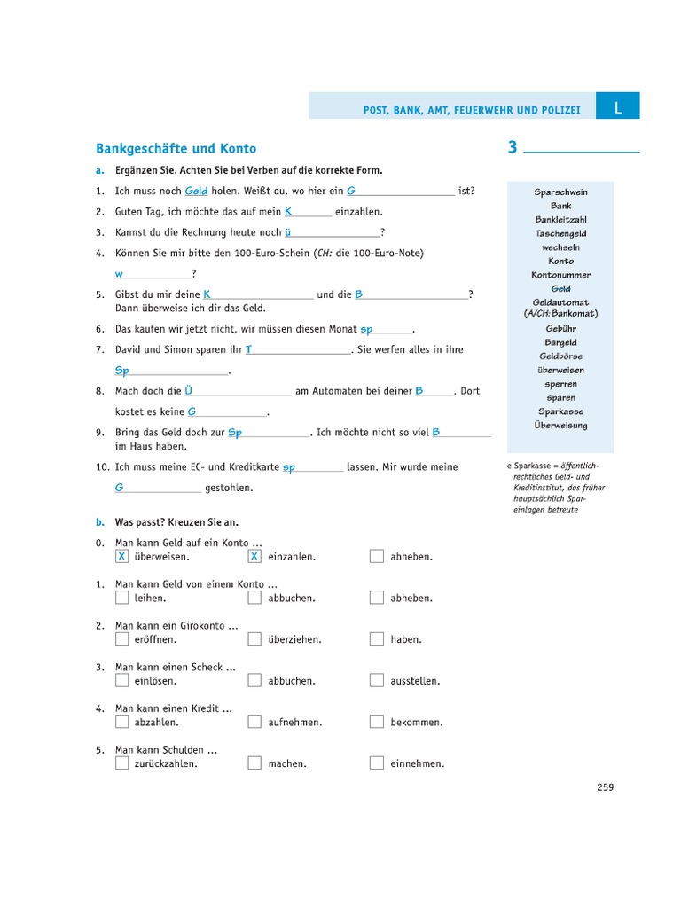 A2 Bank Wortschatz | PDF