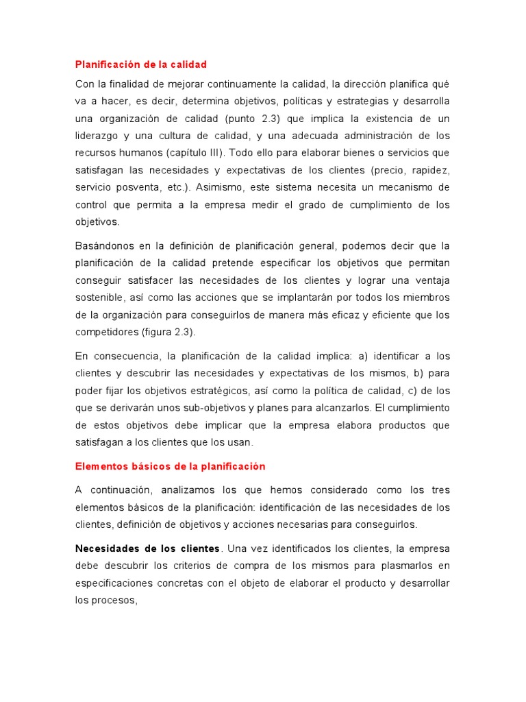 Planificación De La Calidad Pdf Calidad Comercial Planificación