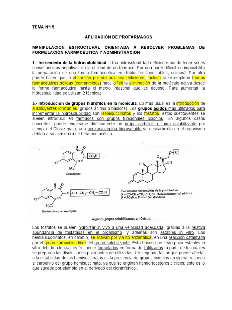Aplicación de Profármacos en Farmacia | PDF | Metabolismo ...