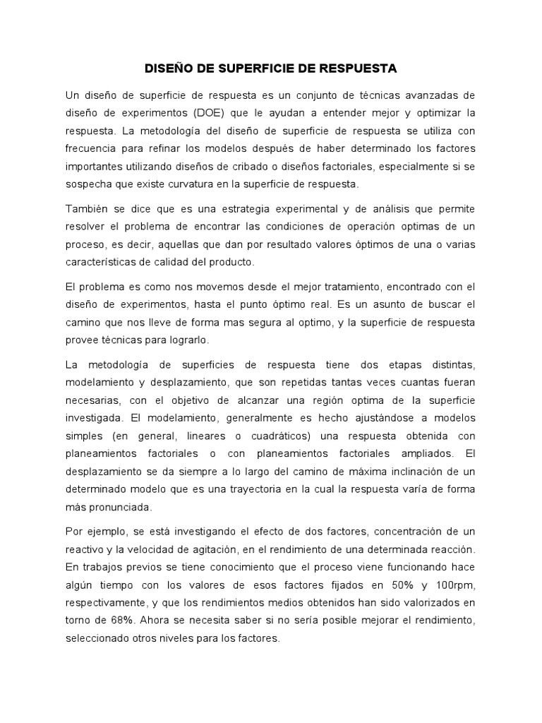 Diseño de Superficie de Respuesta PDF Diseño de experimentos