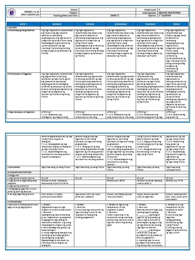 DLL G5 Q1 Week 7 All Subjects | PDF