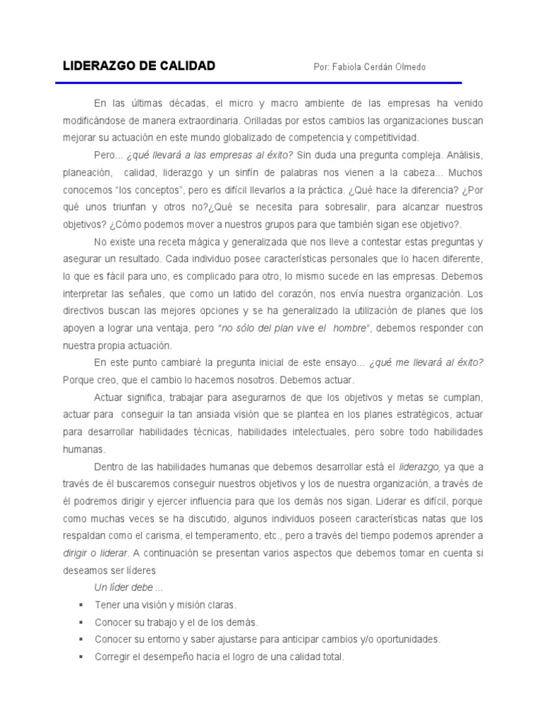 Liderazgo de Calidad en Organizaciones | PDF | Liderazgo
