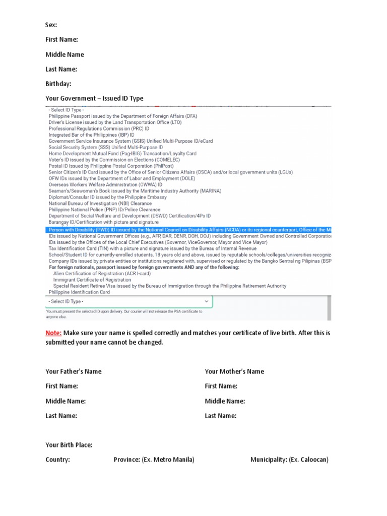 PSA Form | PDF