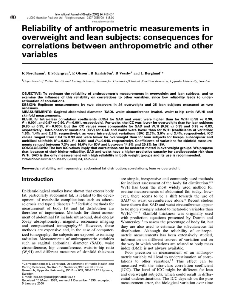 Reliability of Anthropometrie Measurements in Over | Download Free PDF ...