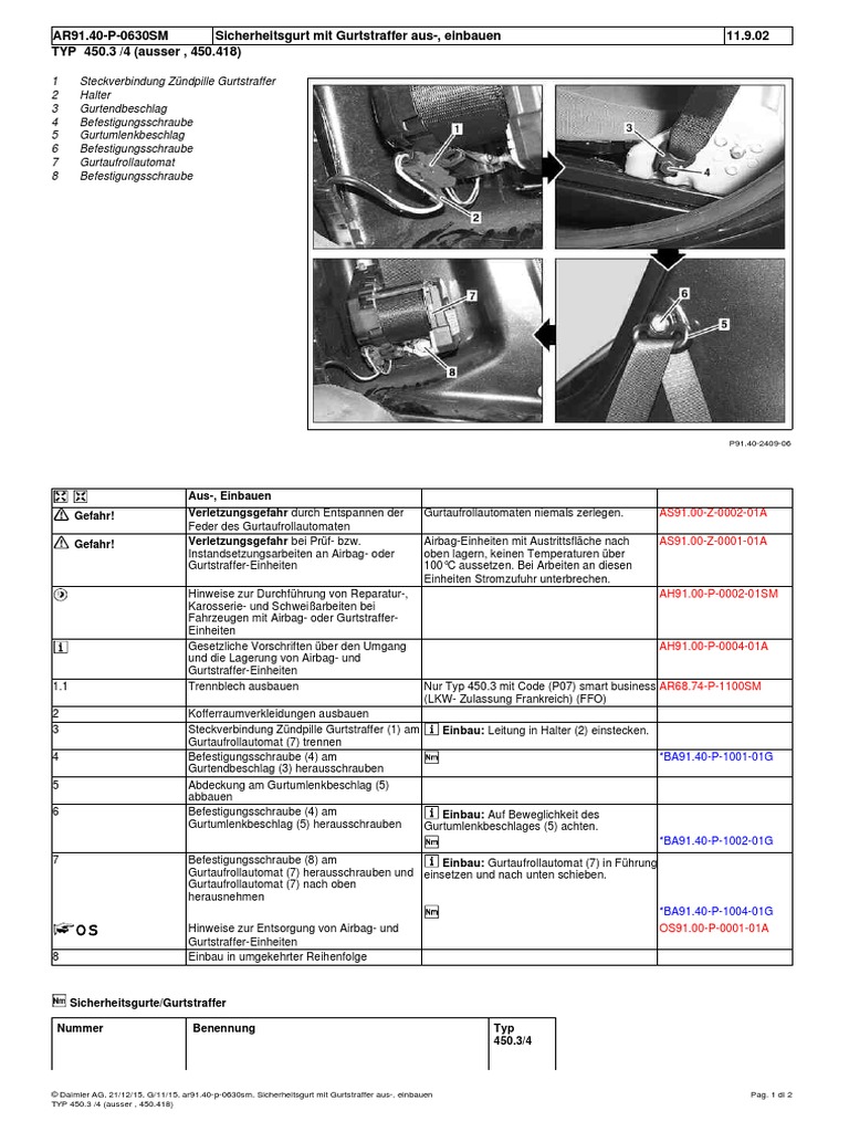 Sicherheitsgurt Mit Gurtstraffer Aus, Einbauen PDF