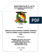 Monografia, Analisis A Nivel Mundial, Idiomas, Monedas, Tipos de Cambio, Husos Horarios y Riesgo País