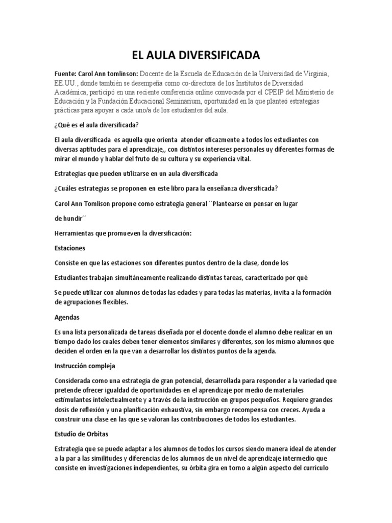 Estrategias para el Aula Diversificada | PDF | Aprendizaje | Plan de ...