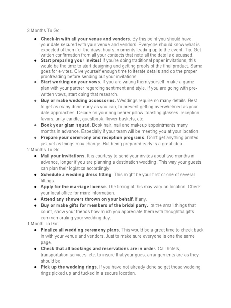 3 Month Wedding Action Plan | PDF | Wedding | Rites Of Passage