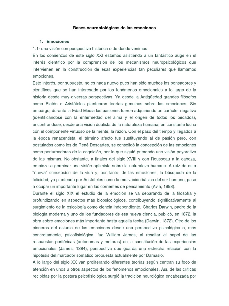 Bases Neurobiológicas de Las Emociones | PDF | Las emociones | Amígdala