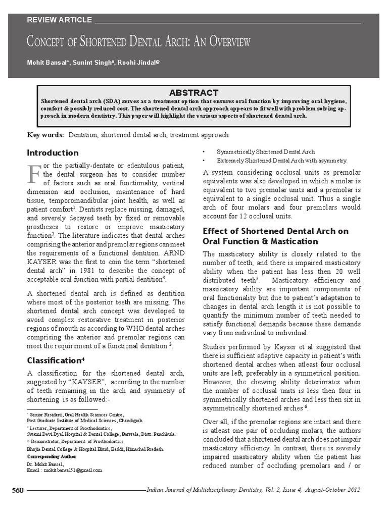 Concept of Shortened Dental Arch An Overview | PDF | Dentistry | Dental ...