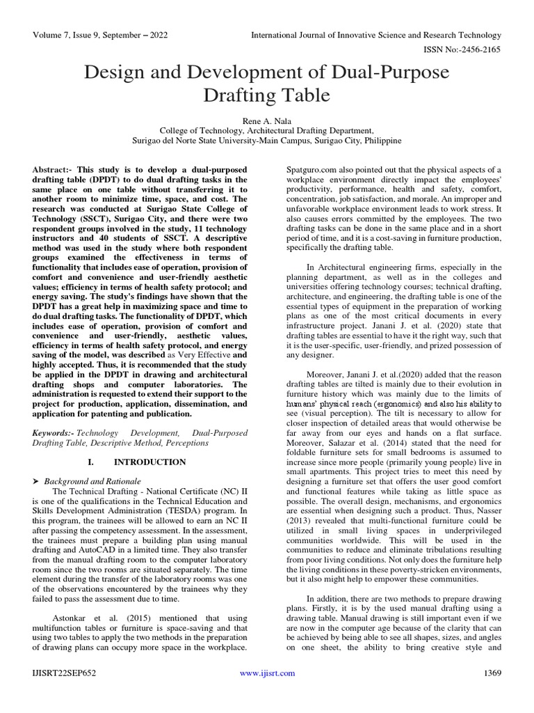Design and Development of DualPurpose Drafting Table PDF Technical