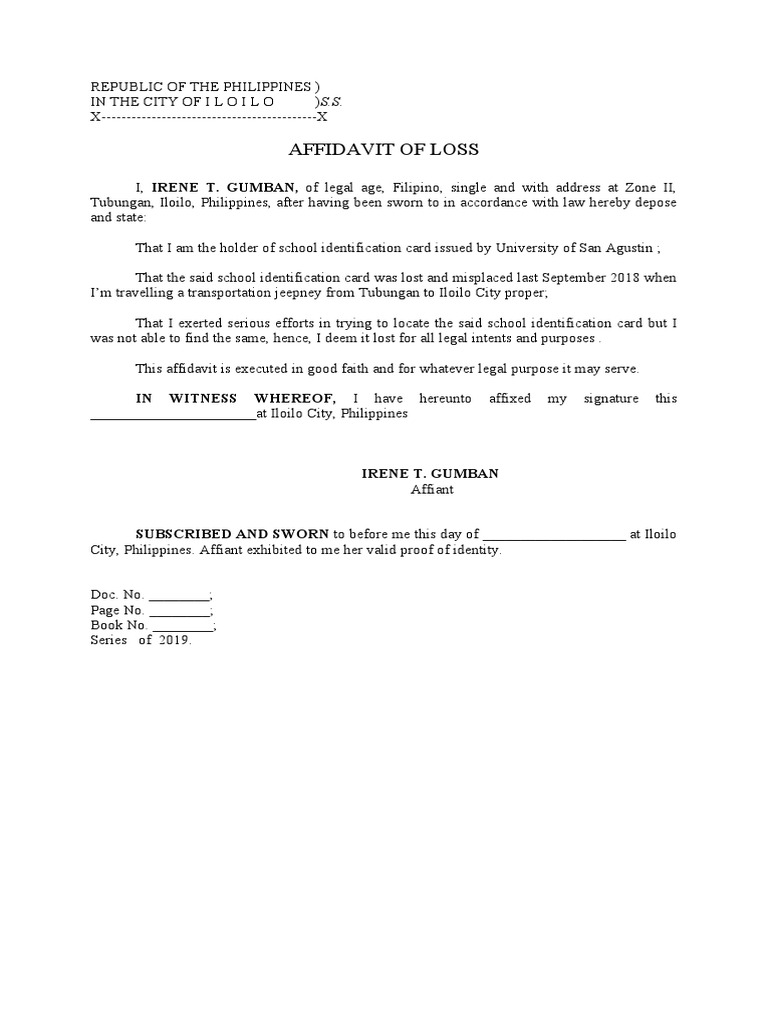 Affidavit of loss id pdf