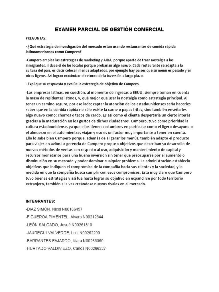 Examen Parcial de Gestión Comercial | PDF