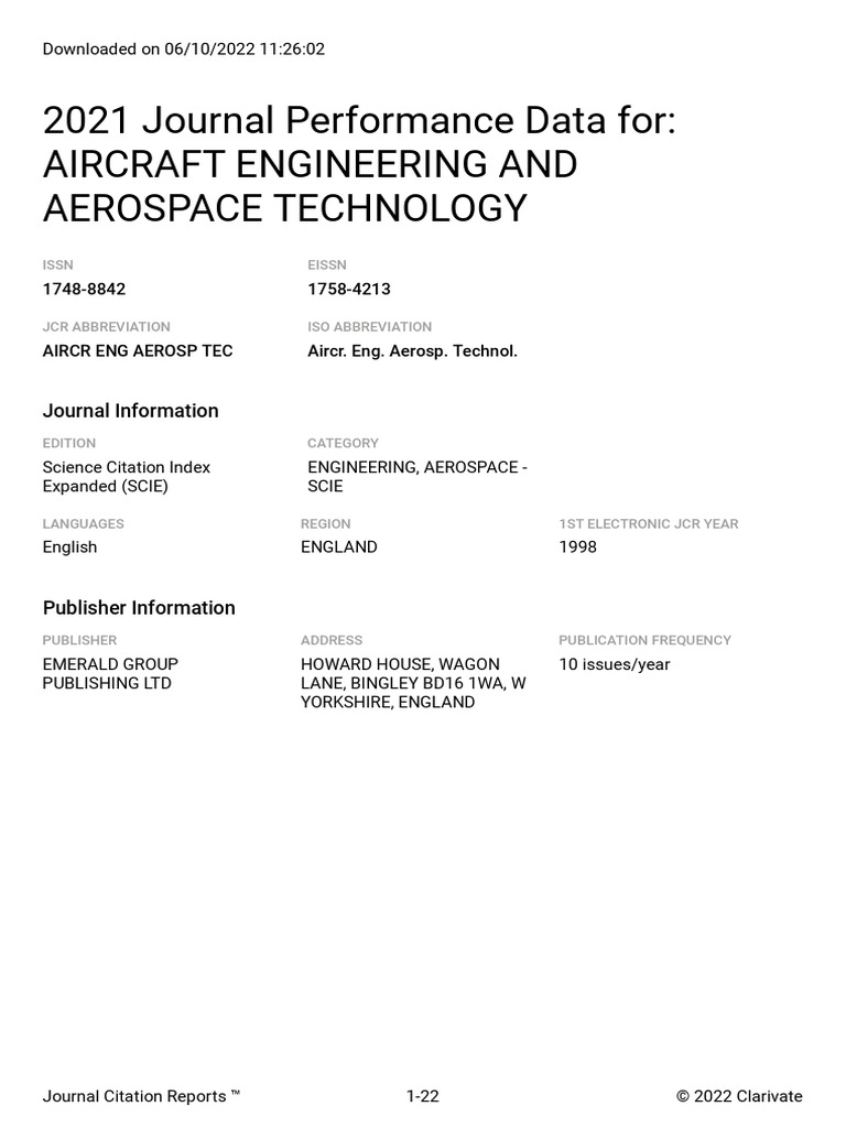 JCR - Aircr Eng Aerosp Tec - 2021 | PDF | Academic Journal | Citation