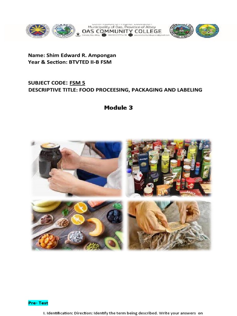 FSM 5 Food Processing Module 3 Ampongan PDF Food Preservation