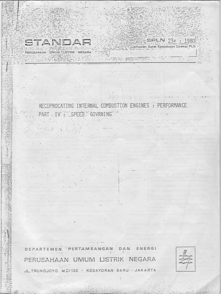 Spln 23f 1980 reciprocating internal combustion engines performance