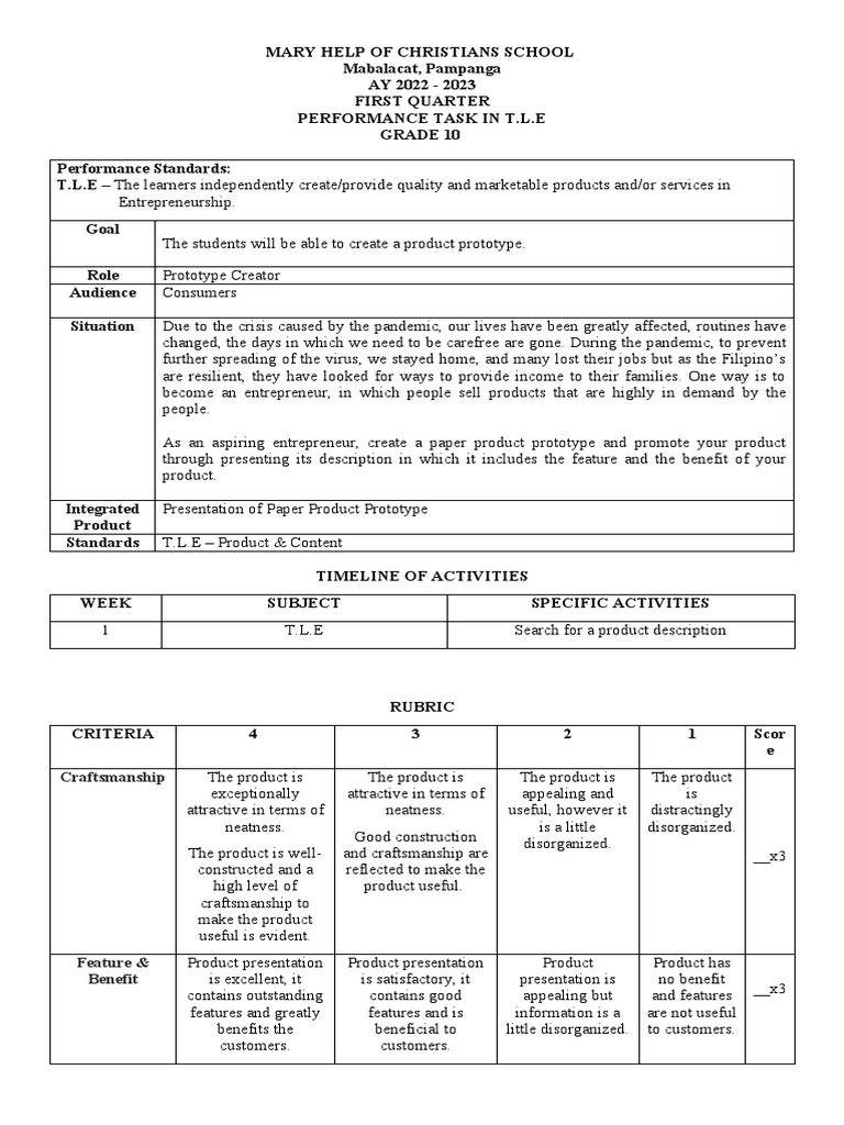 Grade 10 T.L.E. Performance Task Guide | PDF | Business | Cognition
