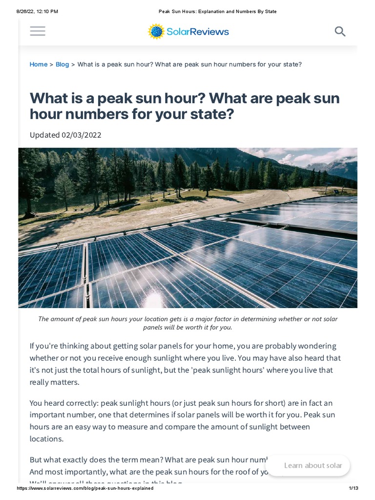 Peak Sun Hours Explanation Pdf Solar Energy Sun
