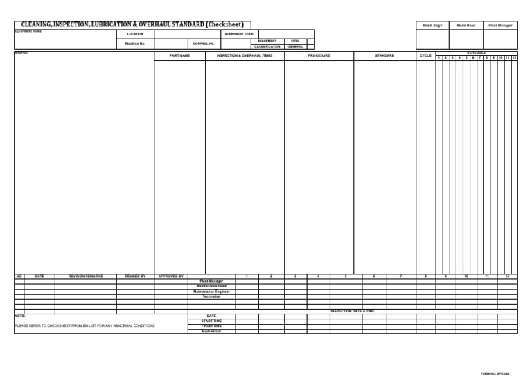 Cleaning, Inspection, Lubrication & Overhauling Checksheet | PDF ...